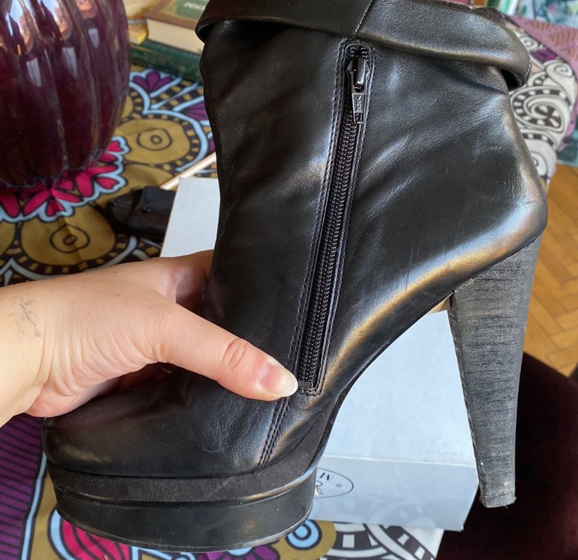 Siyah Gerçek Deri Platform Topuklu Gotik Bot - Görsel 3