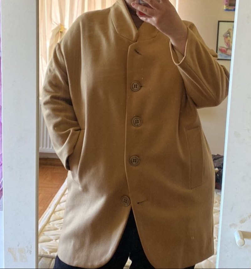 Bej Rengi Yün Büyük Beden Kaban - Görsel 3