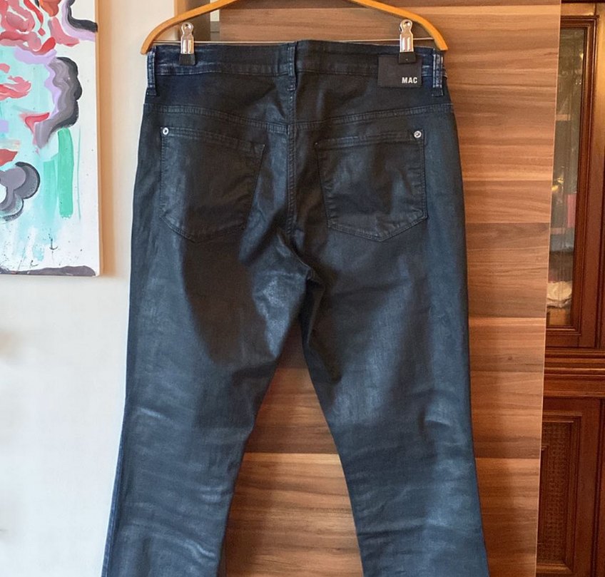 Büyük Beden Deri Görünümlü Kot Pantolon - Görsel 3