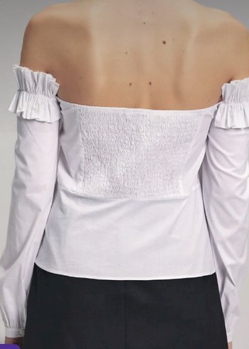 Büyük Beden Straplez Fırfırlı Uzun Kollu Gömlek - Görsel 2