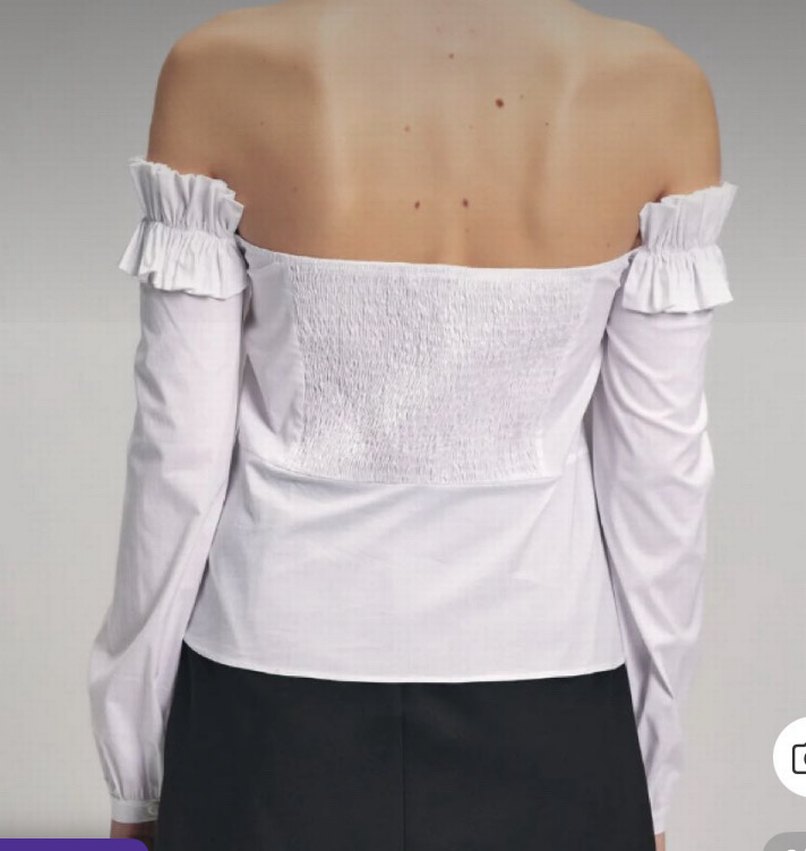 Büyük Beden Straplez Fırfırlı Uzun Kollu Gömlek - Görsel 2