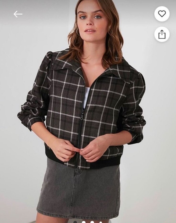 Gri Kareli Mevsimlik Kadın Ceket - Görsel 2