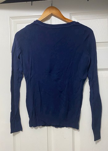 Lacivert V Yaka Düğmeli İnce Kadın Hırka - Görsel 3