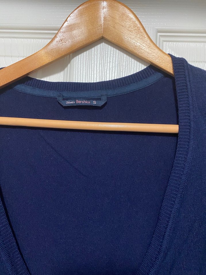 Lacivert V Yaka Düğmeli İnce Kadın Hırka - Görsel 2