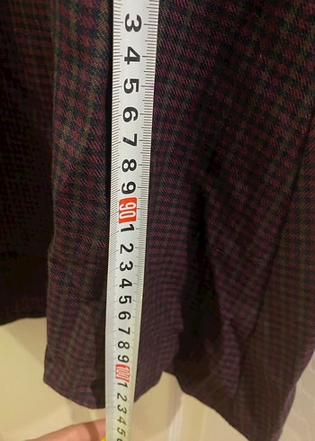 Bordo kareli Düğmeli Uzun Elbise - Görsel 4