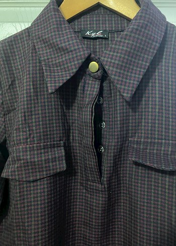 Bordo kareli Düğmeli Uzun Elbise - Görsel 2