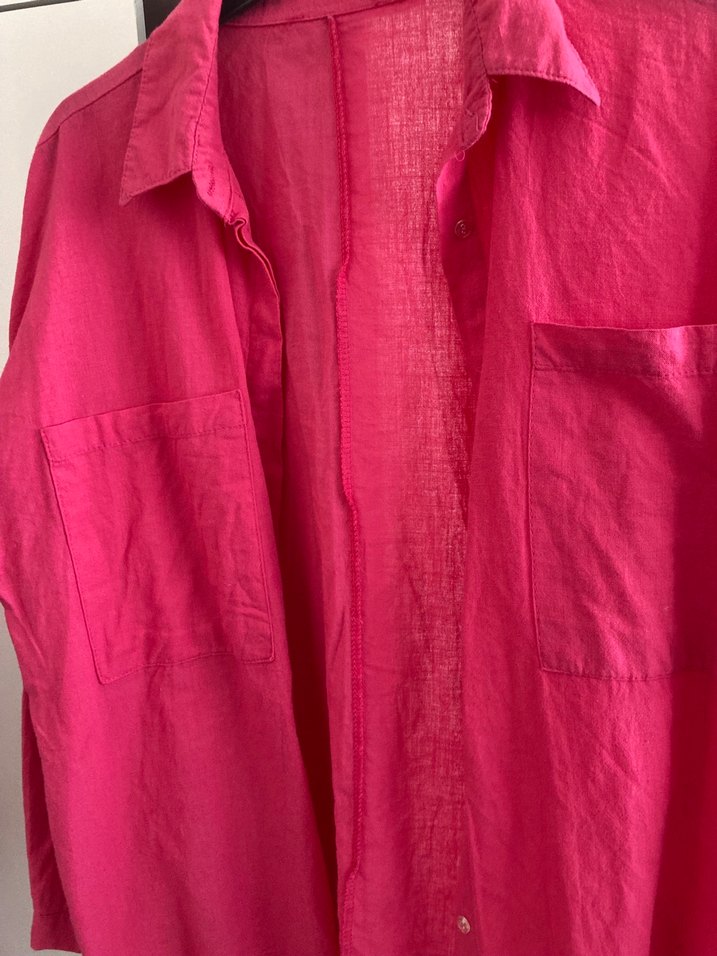 Düğmeli Pembe pamuk Kadın Gömlek - Görsel 2