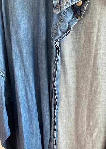 Düğmeli Salaş Midi Kadın Kot Ceket - Görsel 2