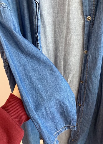 Düğmeli Salaş Midi Kadın Kot Ceket - Görsel 3