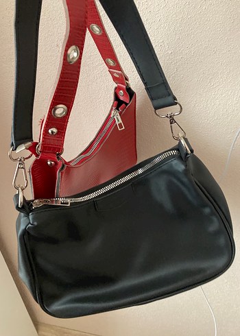 Kırmızı Deri Kemerli Yılan Desenli Kadın Çanta - Görsel 2