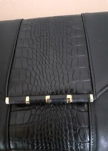 Siyah Deri Yılan Desenli Tokalı Kadın Çanta - Görsel 3