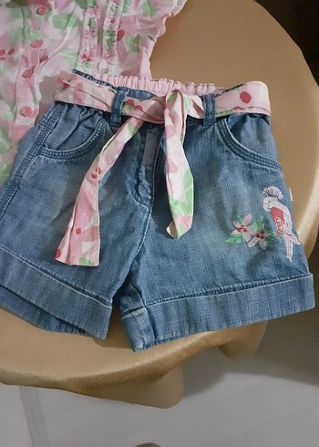 Pembe Bağlamalı Kısa Kollu Bebek Kız Takımı - Görsel 2