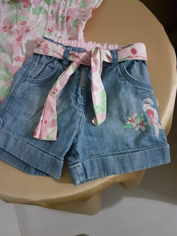 Pembe Bağlamalı Kısa Kollu Bebek Kız Takımı - Görsel 2