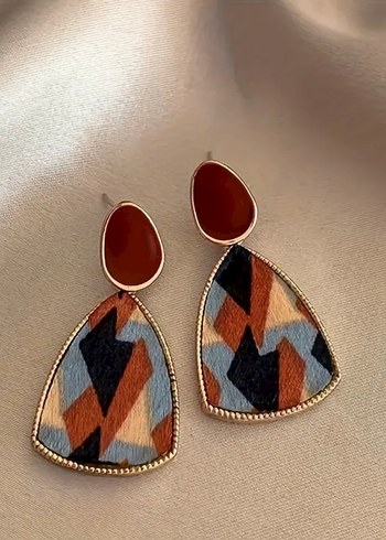 Vintage Geometrik Desen Küpe - Görsel 2