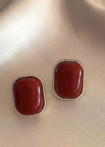 Vintage Bordo Küpe - Görsel 2