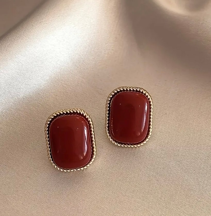 Vintage Bordo Küpe - Görsel 2