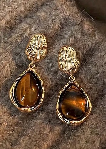 Retro Kahverengi Damla Küpe - Görsel 2