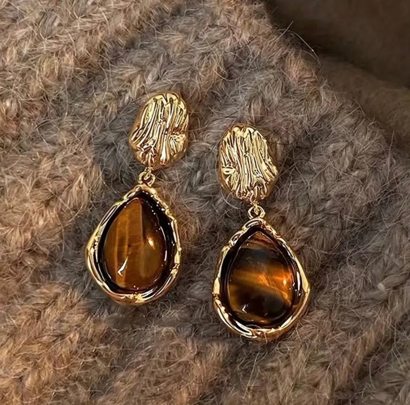 Retro Kahverengi Damla Küpe - Görsel 2