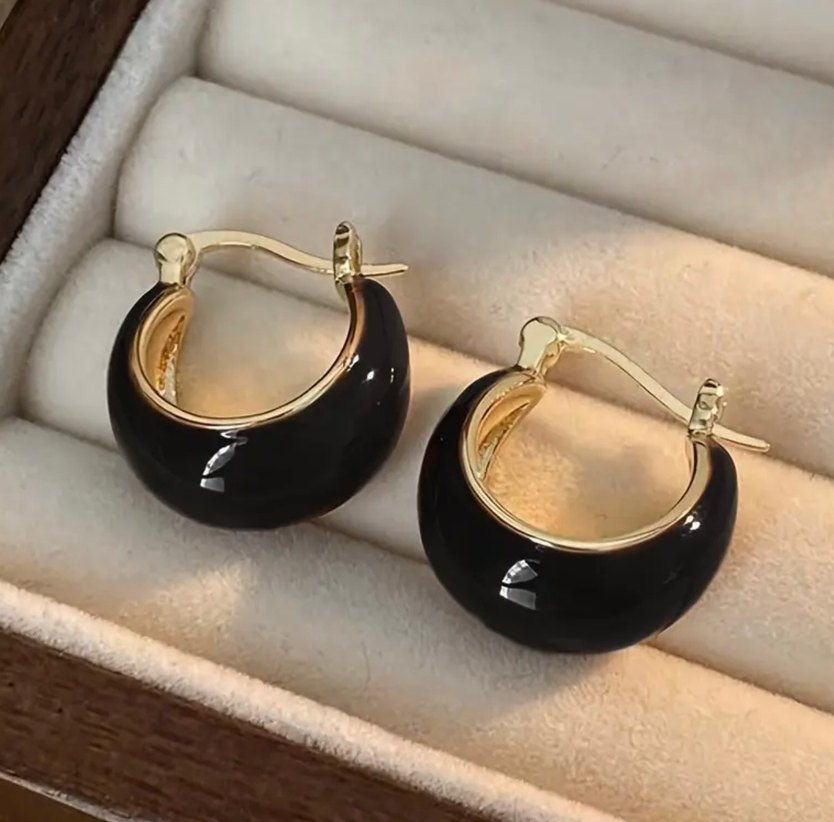 Siyah Parlak Midi Halka Küpe - Görsel 2