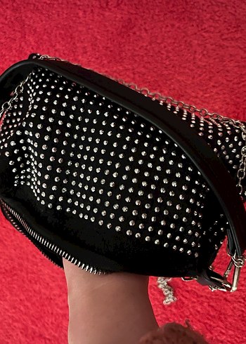 Zımbalı Siyah Deri Rock Punk Çanta