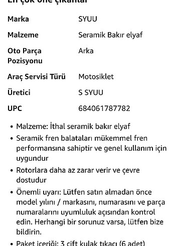 Motosiklet Fren Balatası uyumlu modeller açıklamada 3 çift 6 ade - Görsel 6