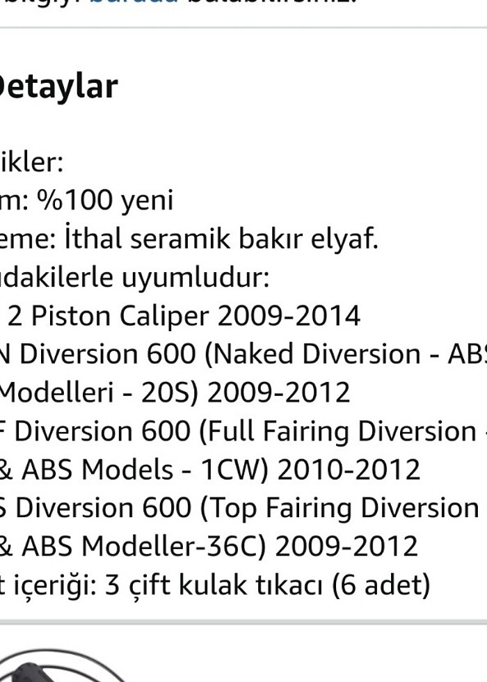 Motosiklet Fren Balatası uyumlu modeller açıklamada 3 çift 6 ade - Görsel 5