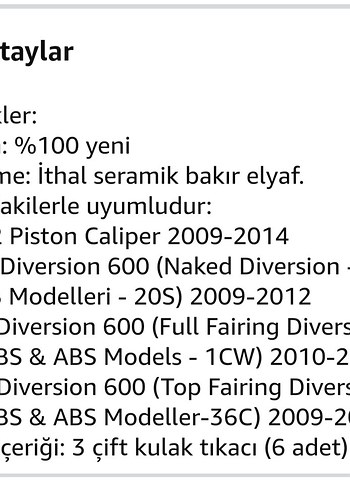 [Yamaha&Diversion] 3 çift 6 adet Motosiklet Fren Balatası - Görsel 12