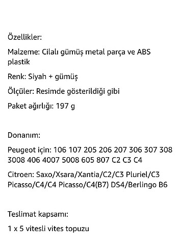 Peugeot ve Citroën uyumlu manuel Vites topuzu - Görsel 6