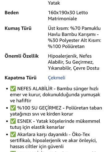 Bambu Malzeme Su Geçirmez Yatak Koruyucu 160x190x30 Çift Kişilik - Görsel 11