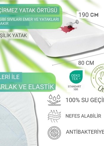 Bambu Malzeme Su Geçirmez Yatak Koruyucu 80x190x30 Tek Kişilik - Görsel 9
