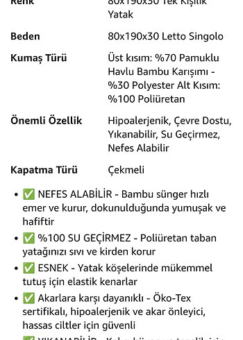 Bambu Malzeme Su Geçirmez Yatak Koruyucu 80x190x30 Tek Kişilik - Görsel 11
