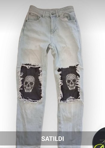 Diğer Skull Patchwork Denim Pantolon