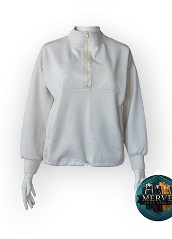 Beli İpli Fermuar Detaylı Sweatshirt