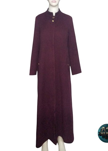 Bordo Düğmeli Uzun Kadın Kaban - Görsel 9