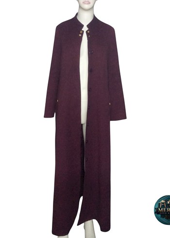 Bordo Düğmeli Uzun Kadın Kaban - Görsel 8