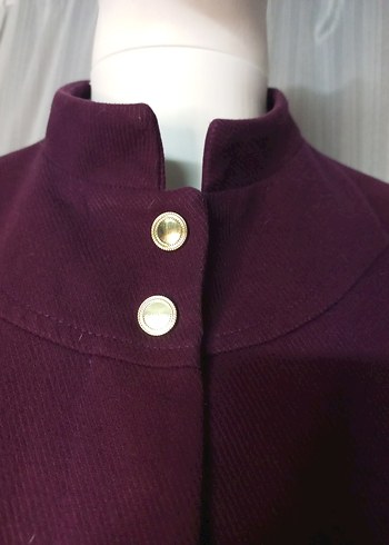 Bordo Düğmeli Uzun Kadın Kaban - Görsel 7