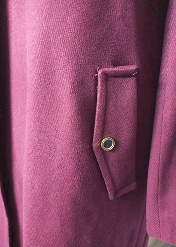 Bordo Düğmeli Uzun Kadın Kaban - Görsel 5