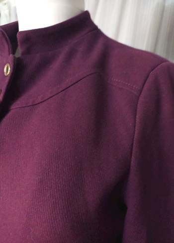 Bordo Düğmeli Uzun Kadın Kaban - Görsel 3