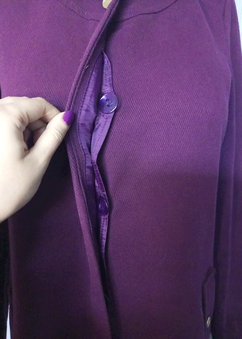 Bordo Düğmeli Uzun Kadın Kaban - Görsel 6