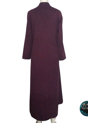 Bordo Düğmeli Uzun Kadın Kaban - Görsel 10