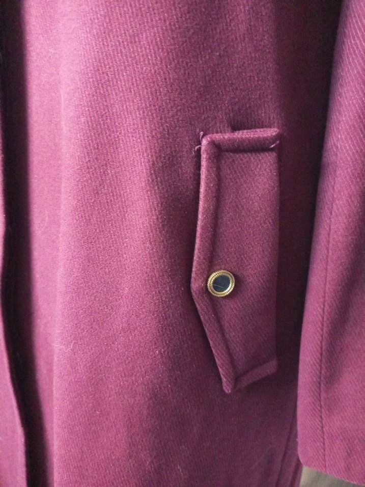 Bordo Düğmeli Uzun Kadın Kaban - Görsel 5