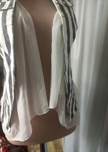 Gri Çizgili Kadın Kolsuz Yelek - Görsel 7