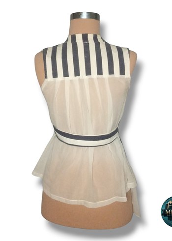 Gri Çizgili Kadın Kolsuz Yelek - Görsel 3