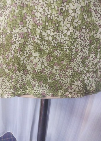 Yeşil Çiçek Desenli  Kuşaklı  Bluz - Görsel 6