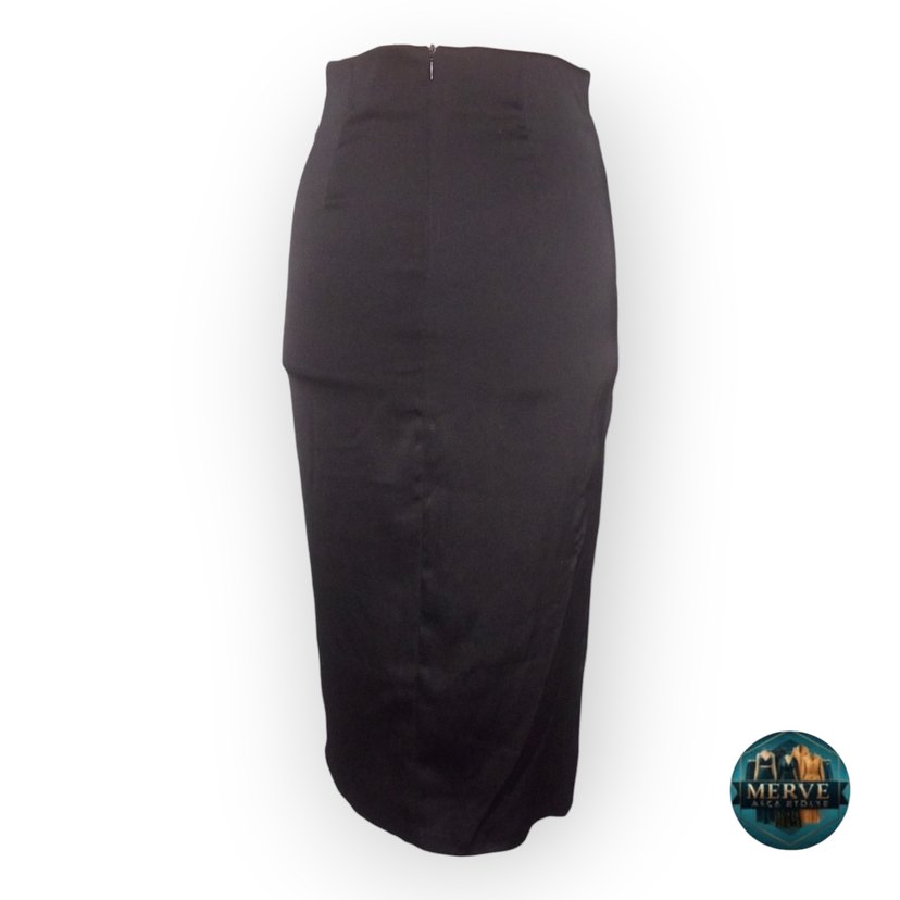 Uzun Siyah  Kadın Midi Etek - Görsel 3