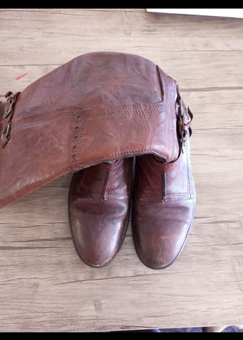 Vintage Kahverengi Tokalı Kadın Deri Biker Çizme - Görsel 7