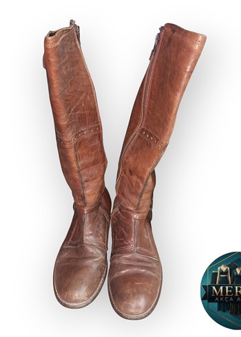 Vintage Kahverengi Tokalı Kadın Deri Biker Çizme - Görsel 2