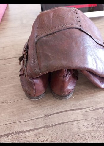 Vintage Kahverengi Tokalı Kadın Deri Biker Çizme - Görsel 4