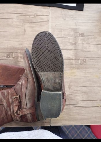 Vintage Kahverengi Tokalı Kadın Deri Biker Çizme - Görsel 3