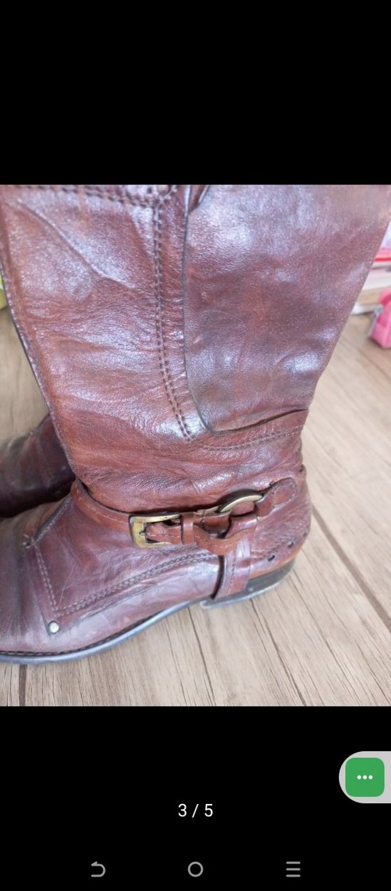 Vintage Kahverengi Tokalı Kadın Deri Biker Çizme - Görsel 5
